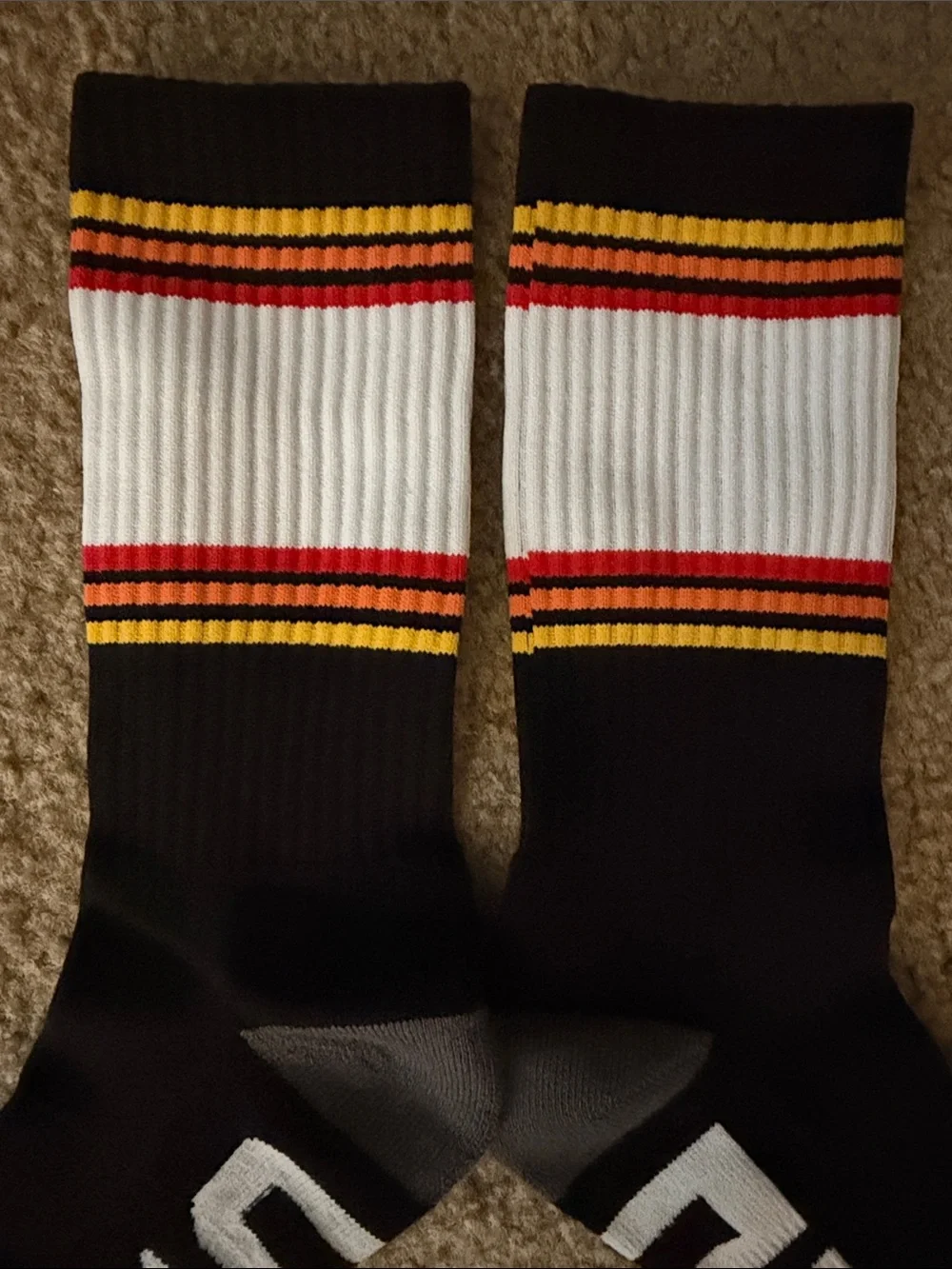 TRD Black Crew Socks with Red & Yellow Stripe Accents